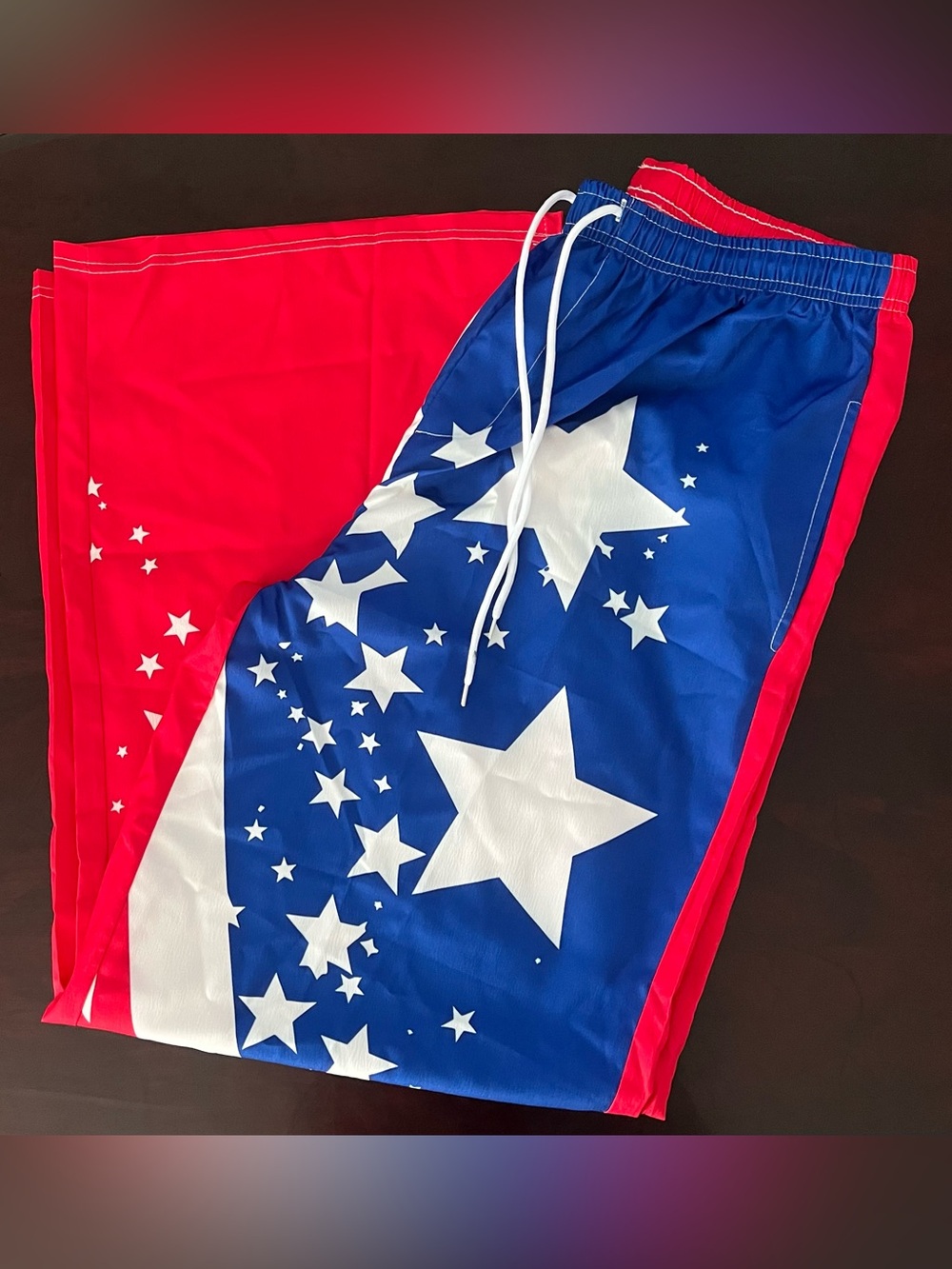 Blue and Red Star-Print Kids Swim Shorts